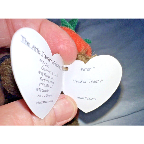 1993 ty Attic Treasures Peter Bear in Halloween Pumpkin Costume Jointed Tags - Picture 5 of 9